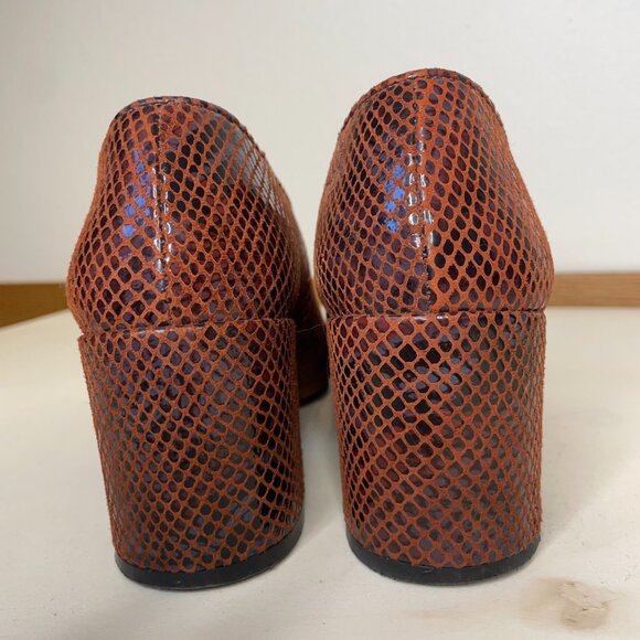 Ganni Doris Leather Heel | Smoked Paprika Block Pump | Red Orange Embossed - Picture 7 of 10